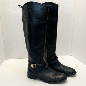 TORY BURCH MARLENE BLACK LEATHER TALL RIDING BOOTS 7.5